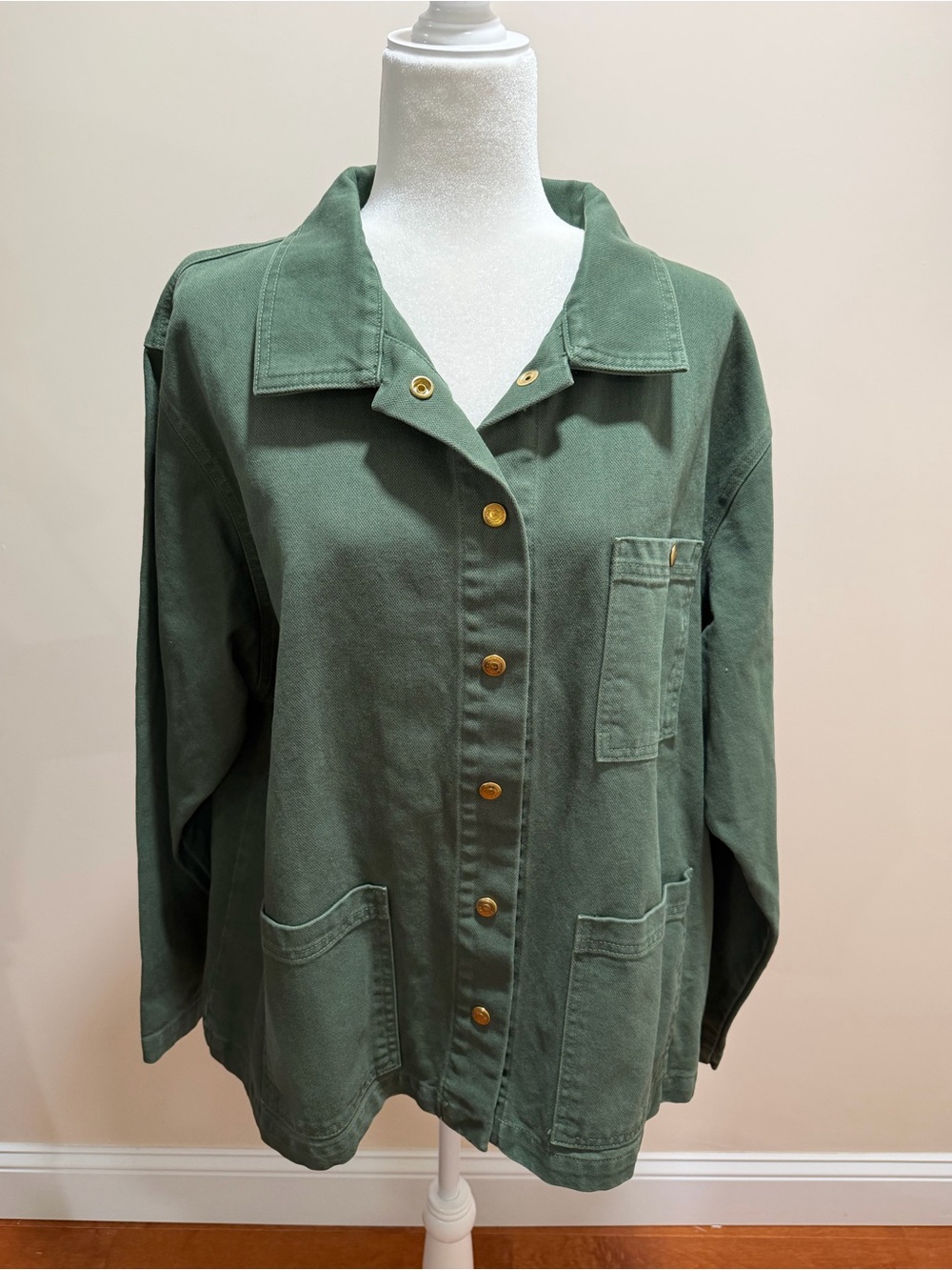 Big Bud Press Green 100% Cotton Denim Long Sleeve Snap Front Work Jacket Sz. XL